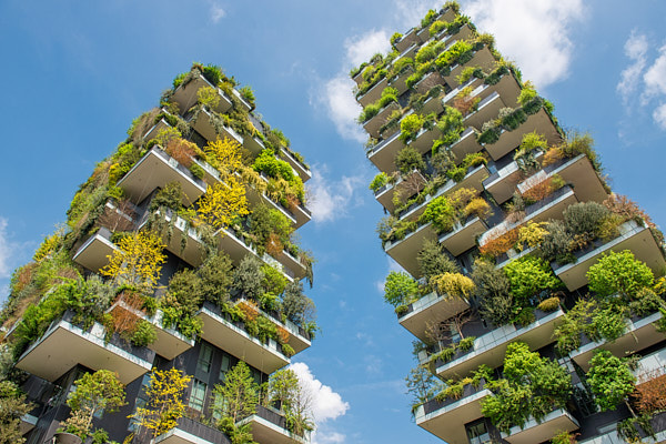 image of high-rise building with plants integrated into the outside walls