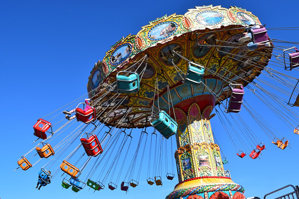 image of centripedal forces acting on riders of a fairground carousel
